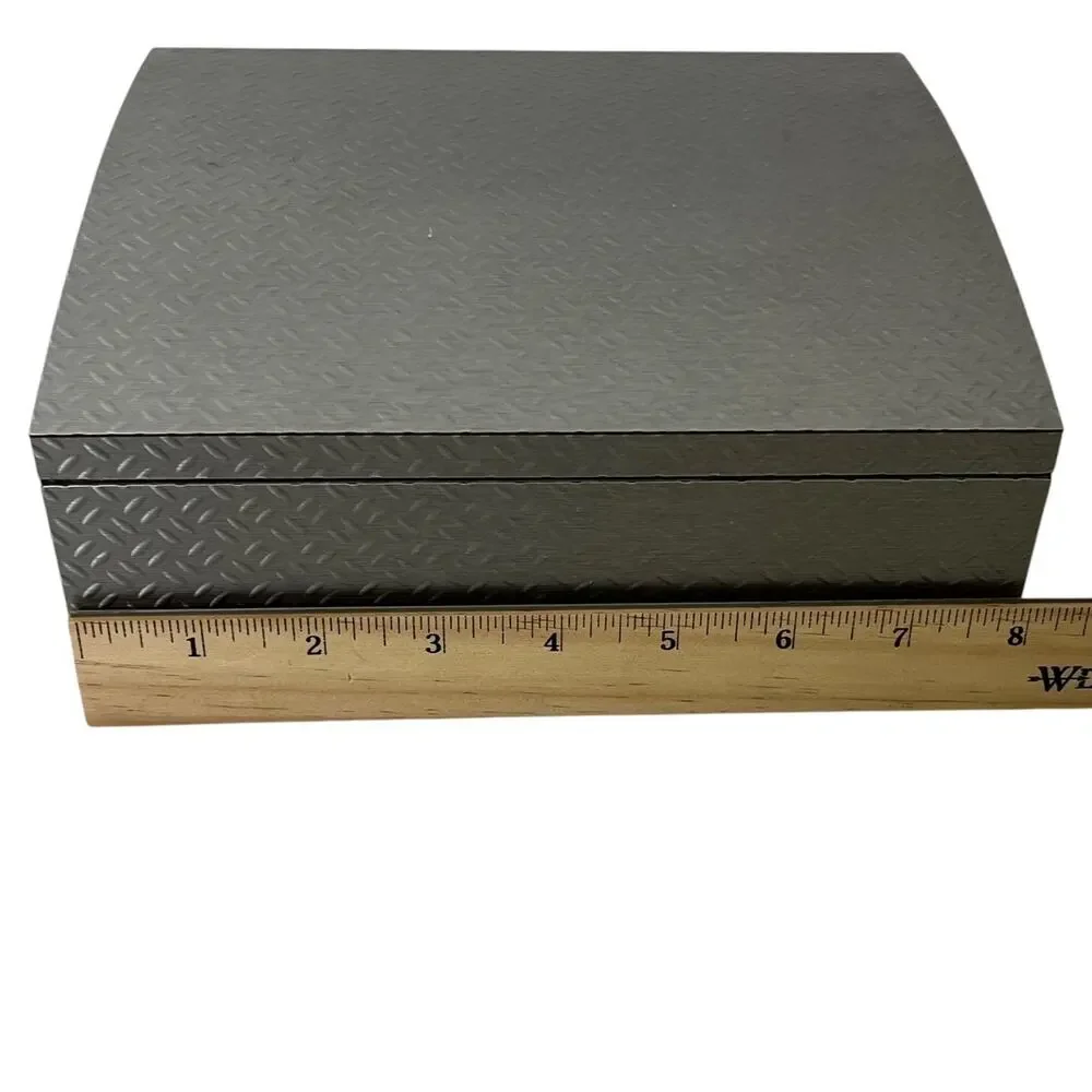 Industrial Look Aluminum Jewelry Box Velvet Lined Organizer Interior Mirror